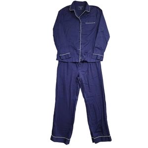 Nautica Pajama Set Classic Navy with White Piping Button Up Top Drawstring Pants